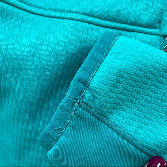 The North Face, two-toned teal with yellow accent, lightweight fleece hoodie, M - Picture 4 of 8